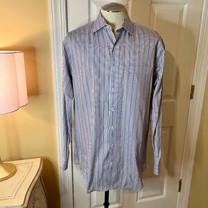 EUC Men's Peter Millar Colorful Striped Dress Shirt‎ Size LARGE